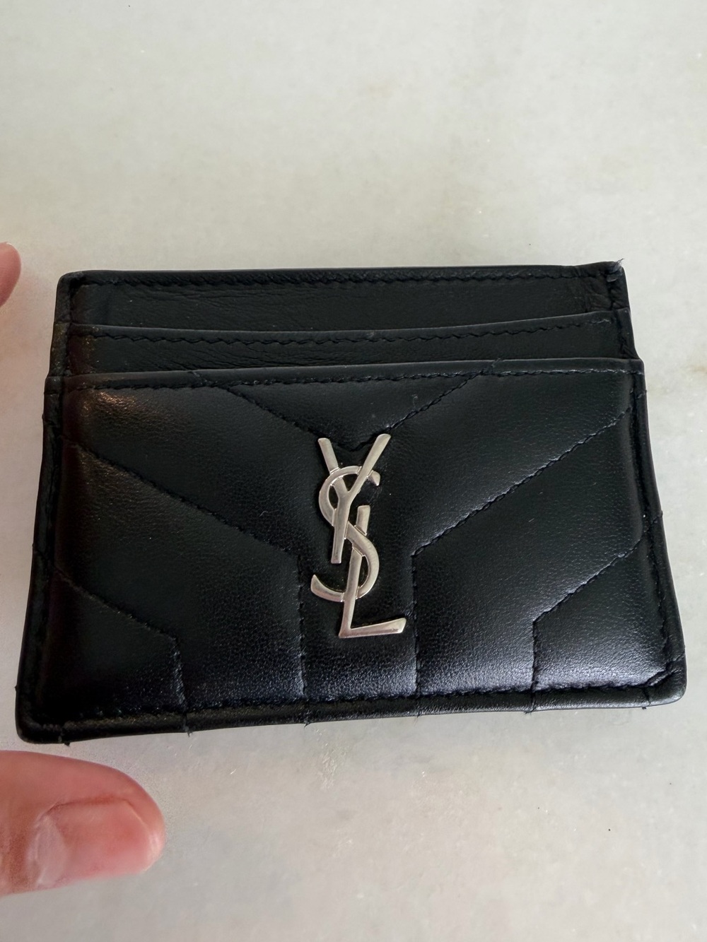 Saint Laurent Black Quilted Leather Card Case with Silver YSL Emblem